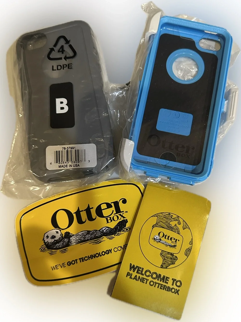 OTTER BOX DEFENDER IPHONE 5 5S SE CASE WT GREY SNBLU APL APPLE BLUE GRAY HOLSTER